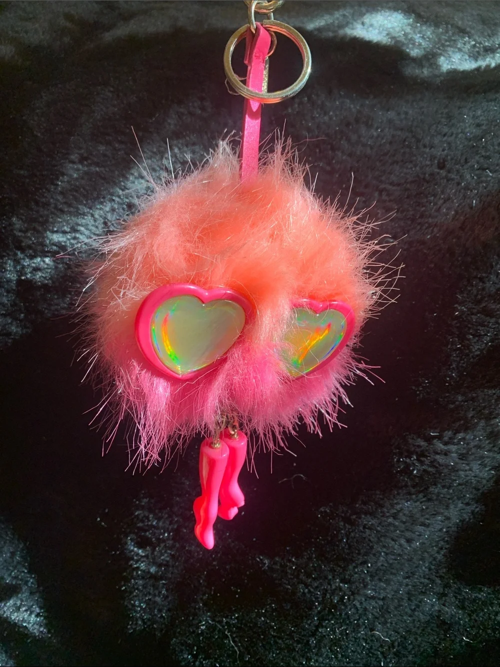 Victoria's Secret Pink & Orange Heart Sunglasses Fluffy Keychain
